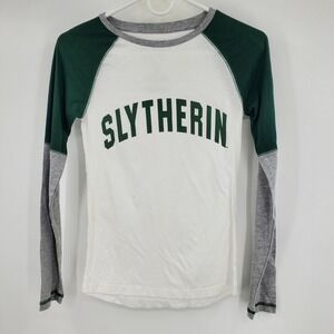 Universal Studios Harry Potter Slytherin Raglan Tee White Green XS Long Sleeve